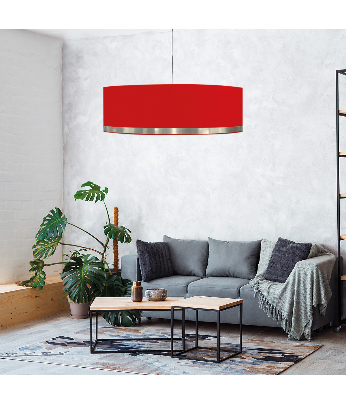 Suspension Jonc Rouge et Alu D65cm