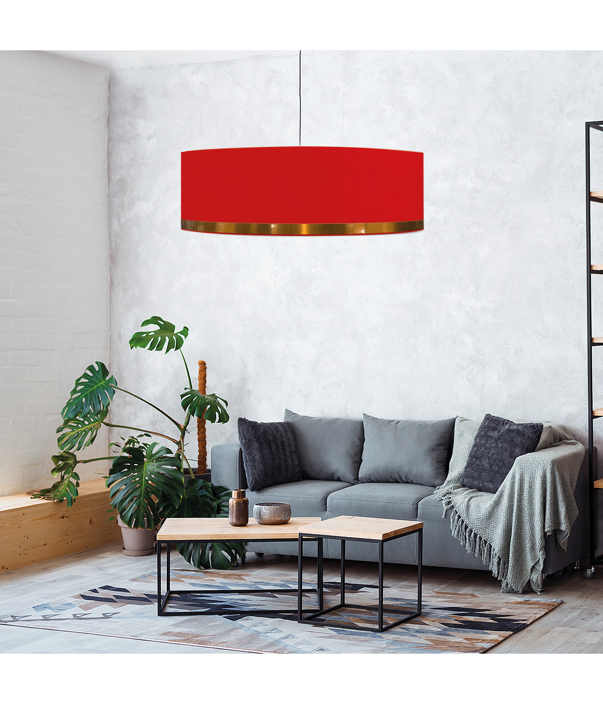Suspension Jonc Rouge et Cuivre D65cm