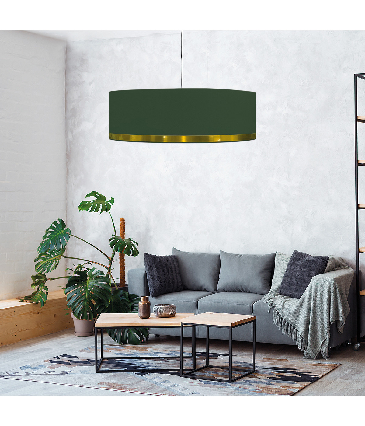 Suspension Jonc Vert et Or D65cm