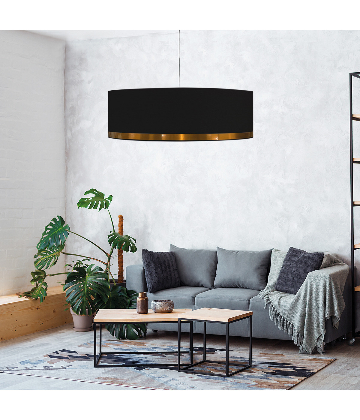 Suspension Jonc Noir et Cuivre D65cm
