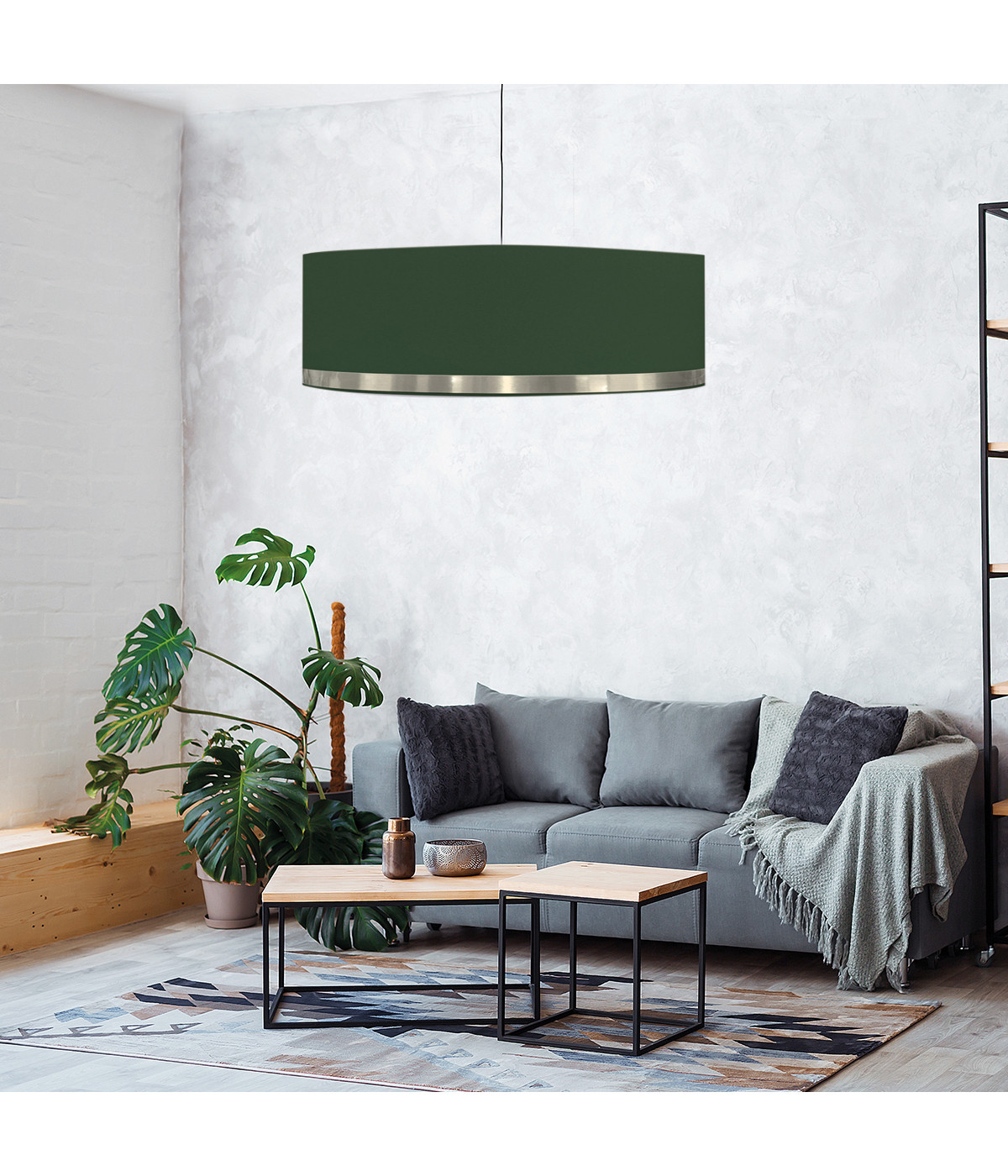 Suspension Jonc Vert et Alu D65cm