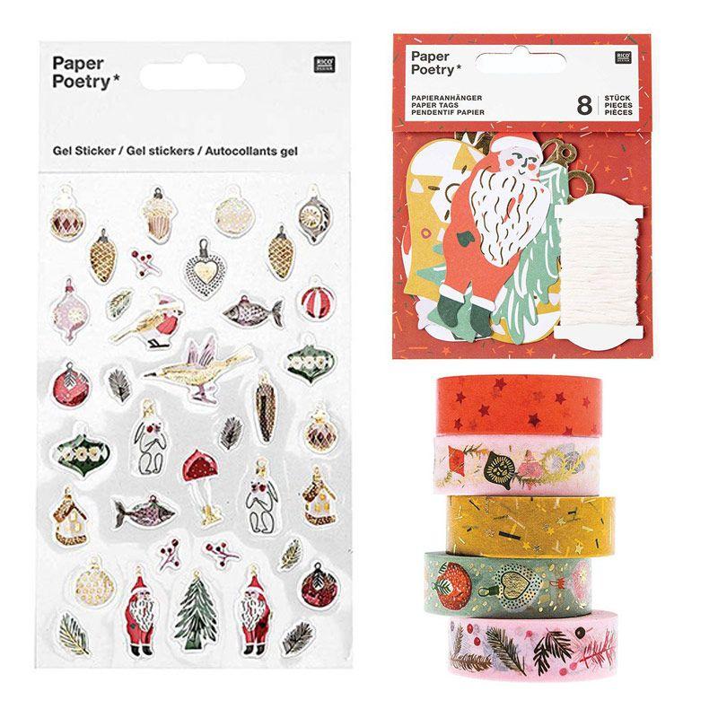 5 masking tape 10m + stickers en gel + 8 étiquettes Noël 5 masking tape 10m + stickers en gel + 8 étiquettes Noël