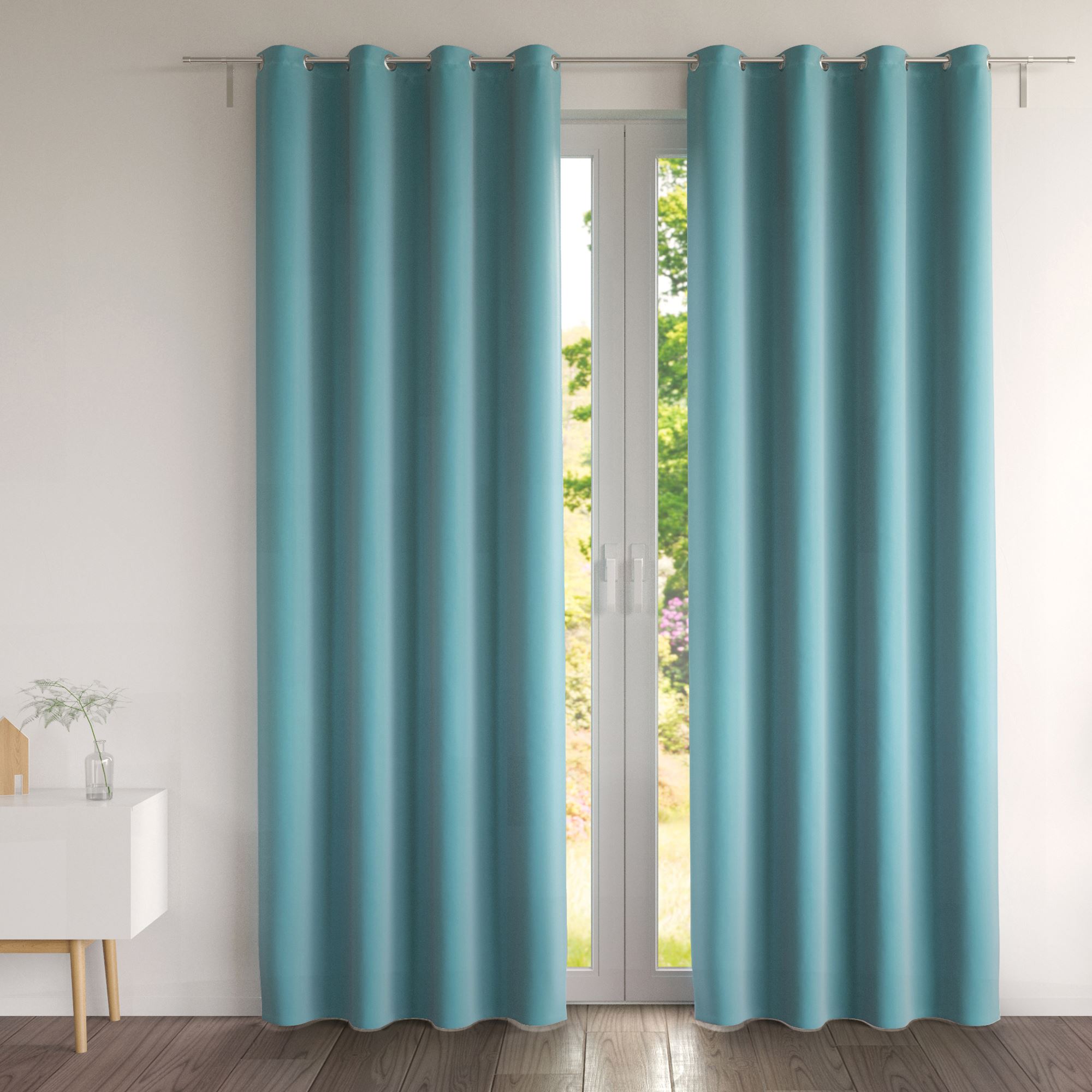 Paire de rideaux bleu orage 135x180 en coton (photo) Paire de rideaux bleu orage 135x180 en coton