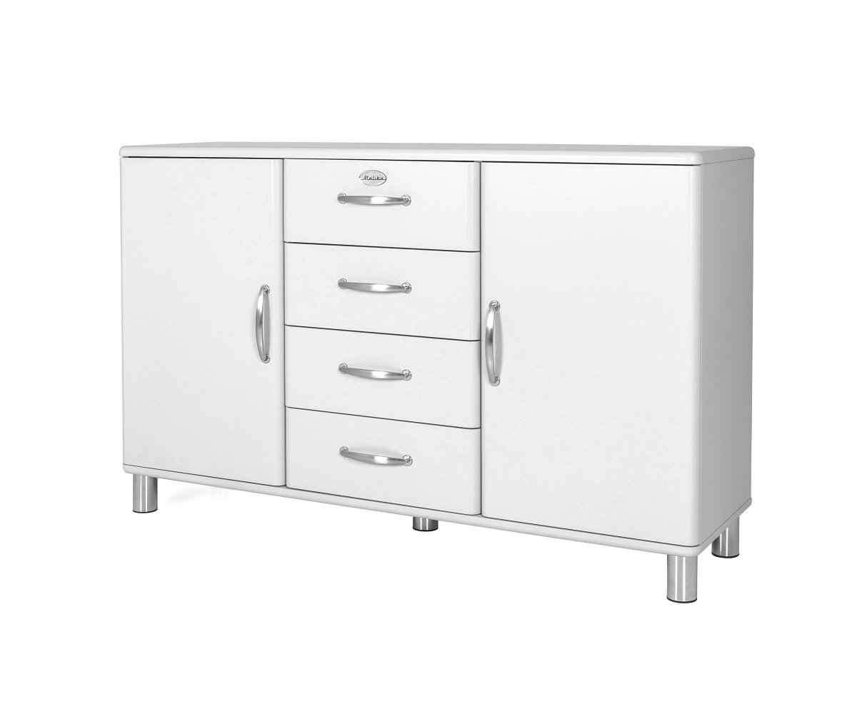 Buffet bas en bois 2 portes 4 tiroirs Blanc