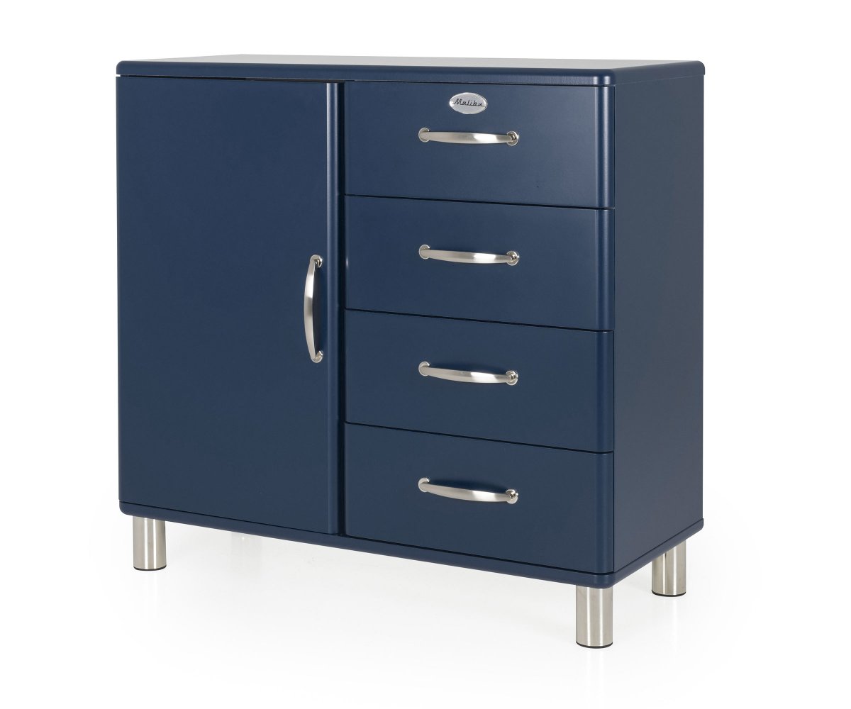 Buffet vintage 1 porte 4 tiroirs Bleu Foncé