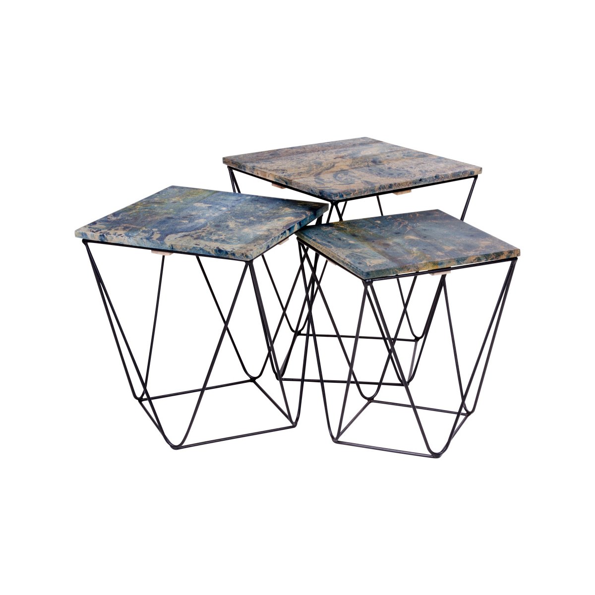 Set de 3 tables basses design effet marbre Gris