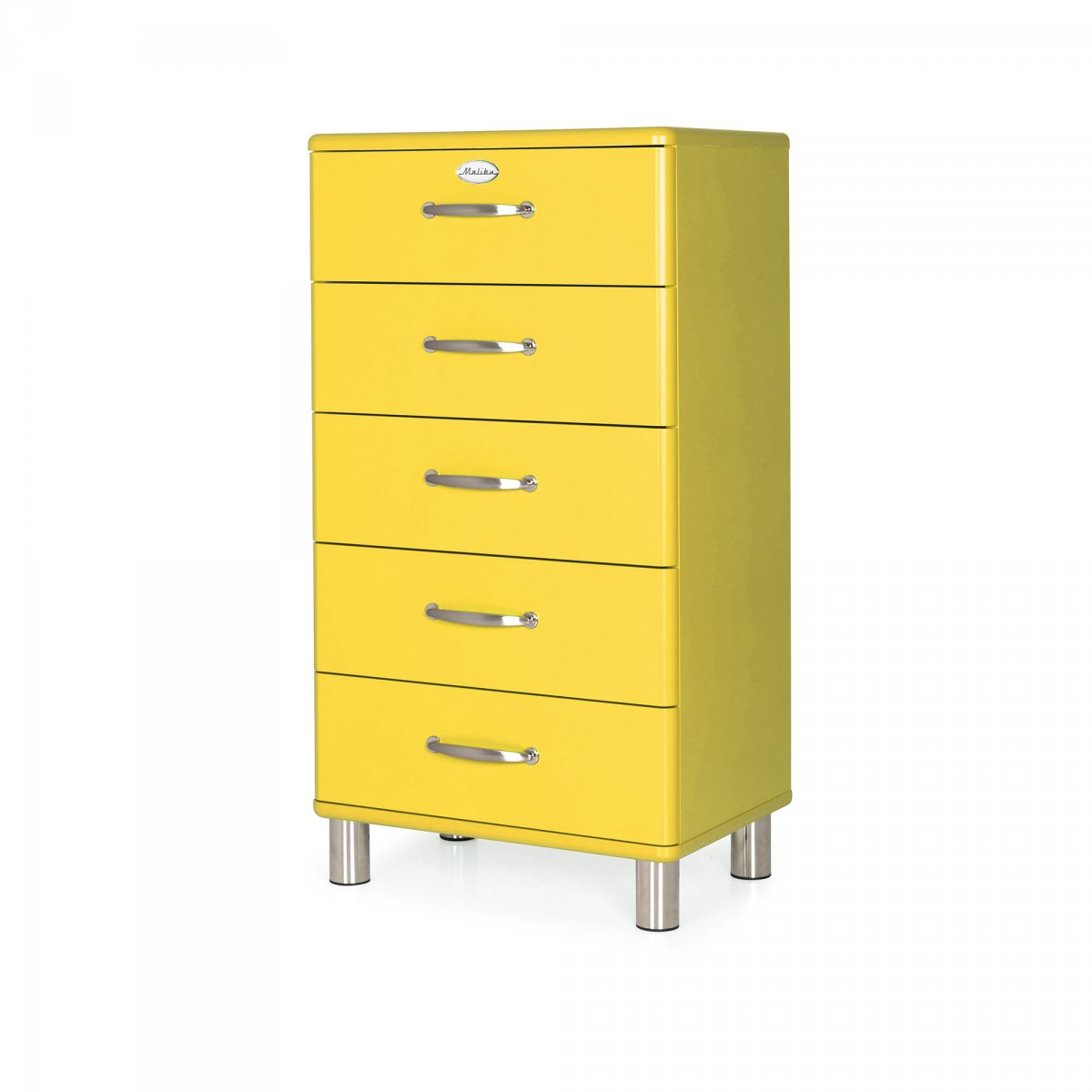 Commode vintage 5 tiroirs effet bois jaune Commode vintage 5 tiroirs effet bois jaune