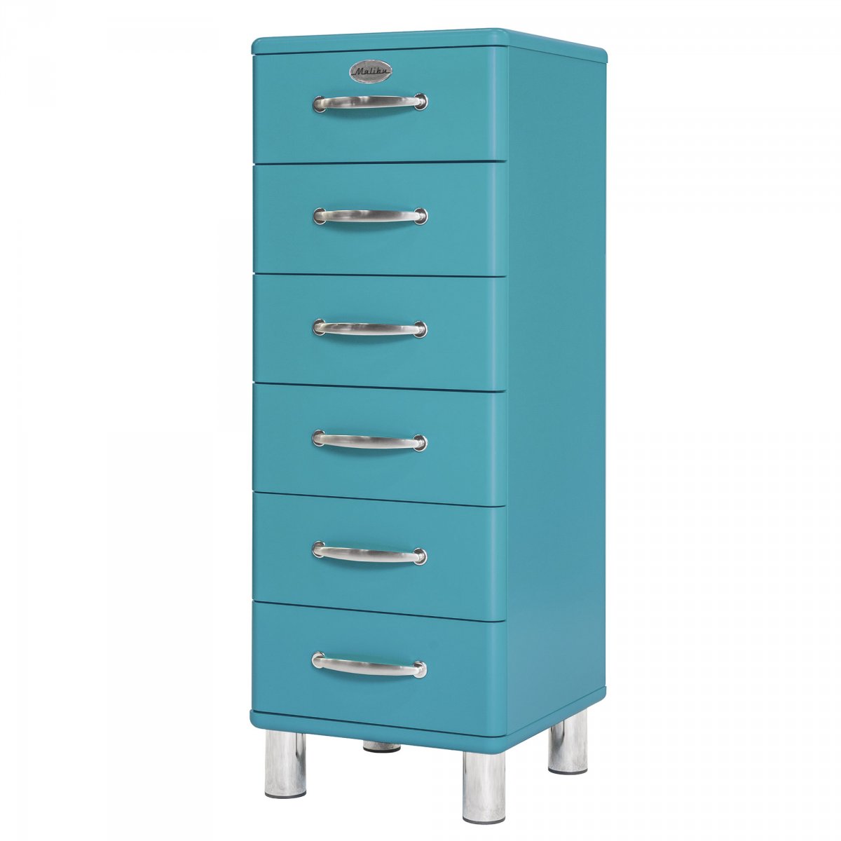 Commode haute 6 tiroirs effet bois bleu