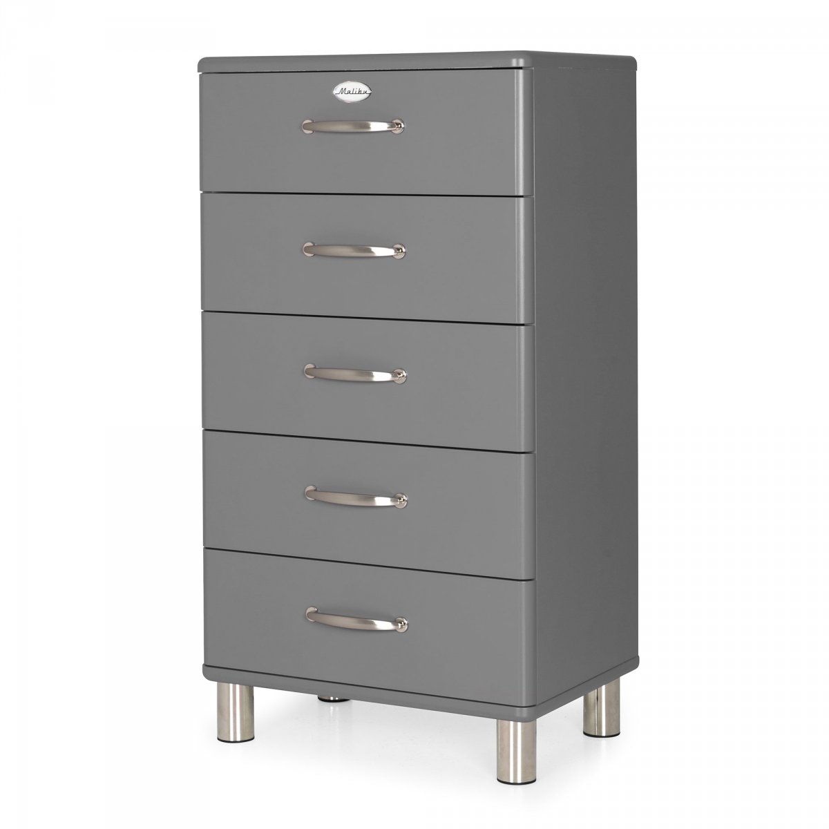 Commode vintage 5 tiroirs effet bois gris foncé