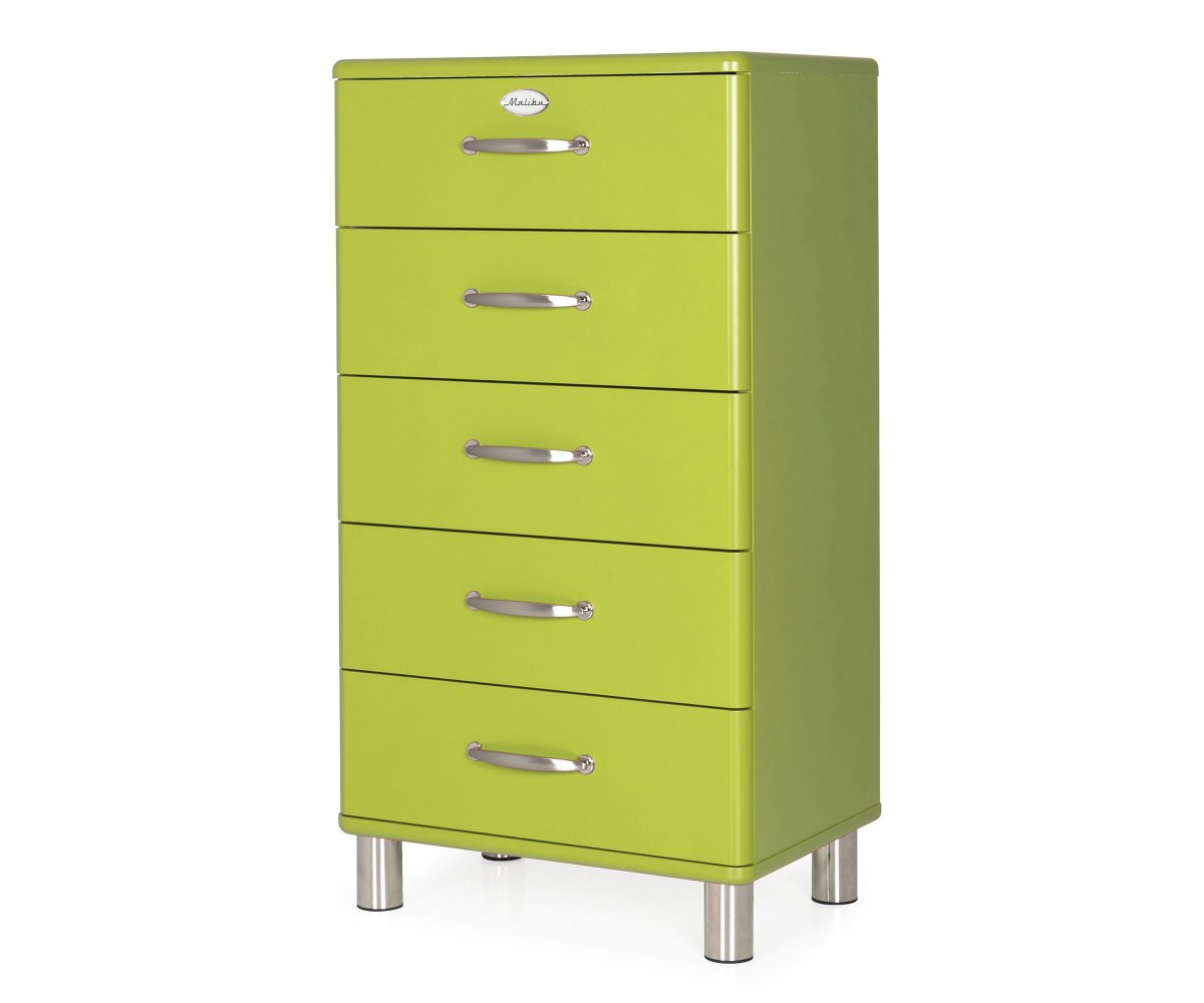 Commode vintage 5 tiroirs effet bois vert