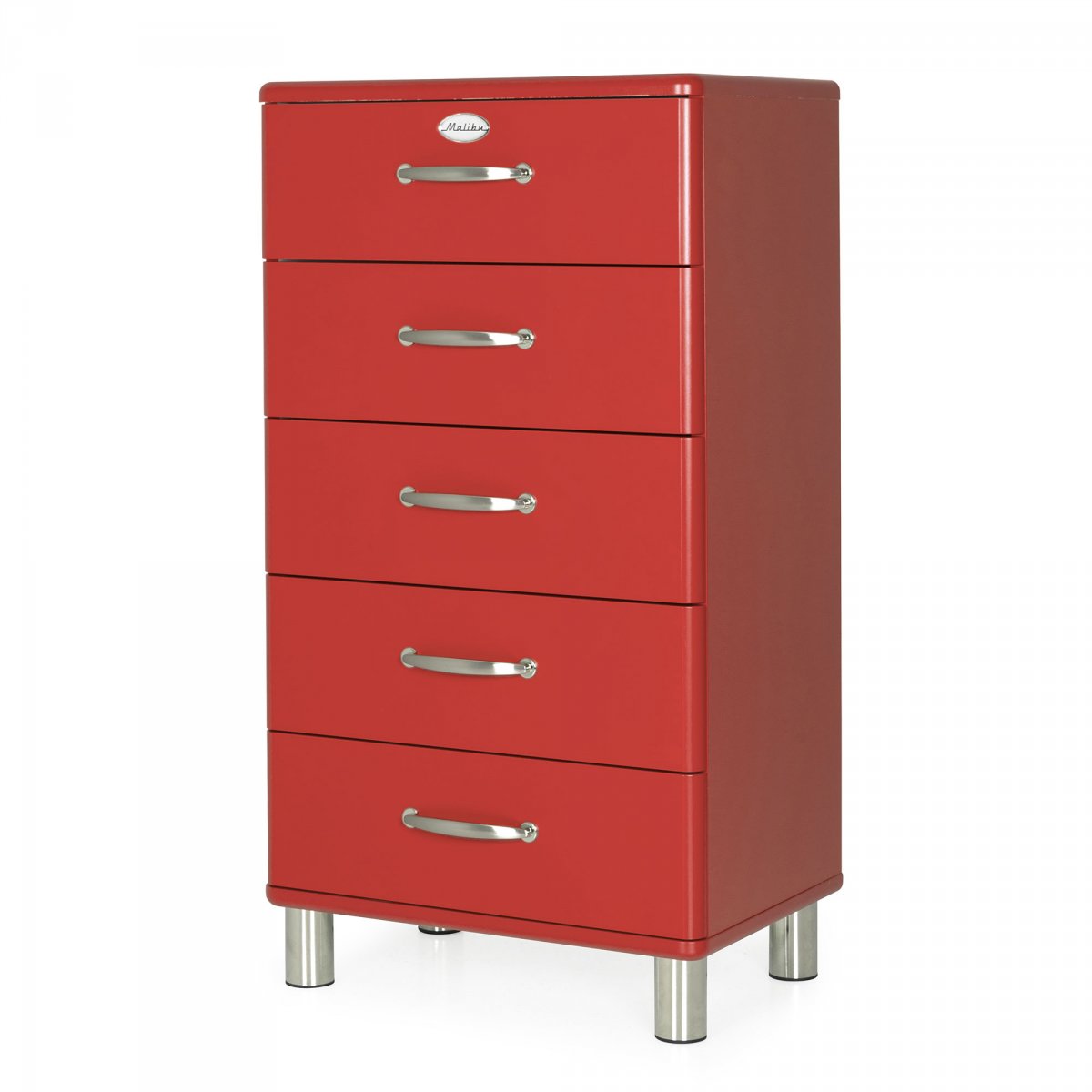 Commode vintage 5 tiroirs en bois Rouge