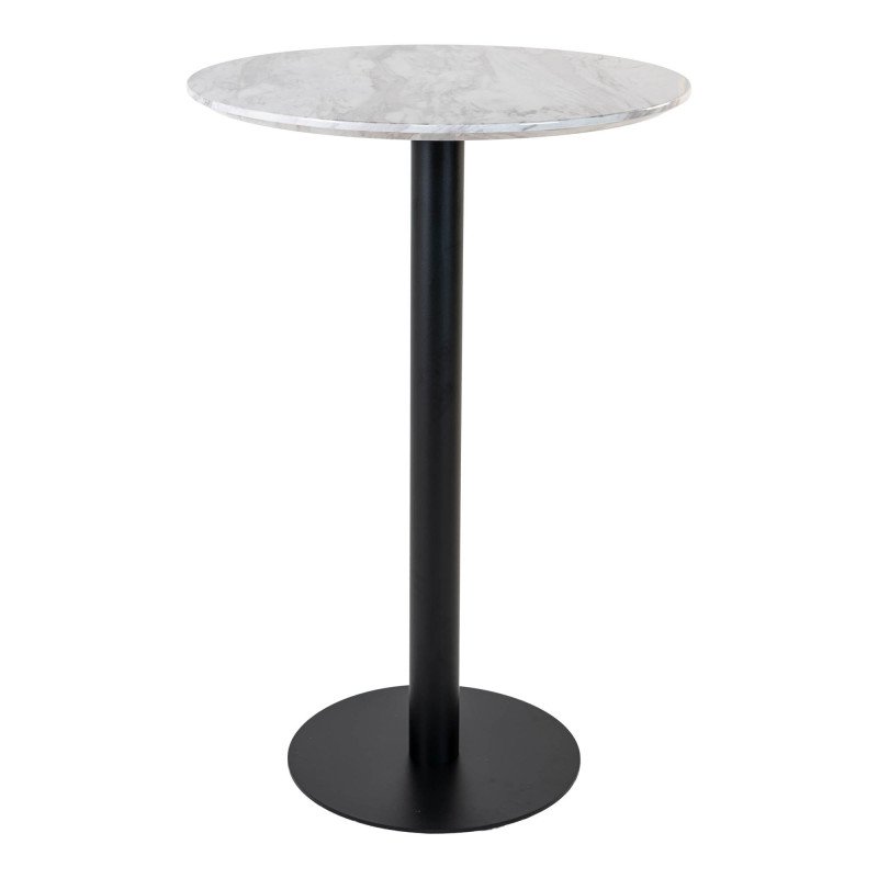 Table haute ronde effet marbre pied métal