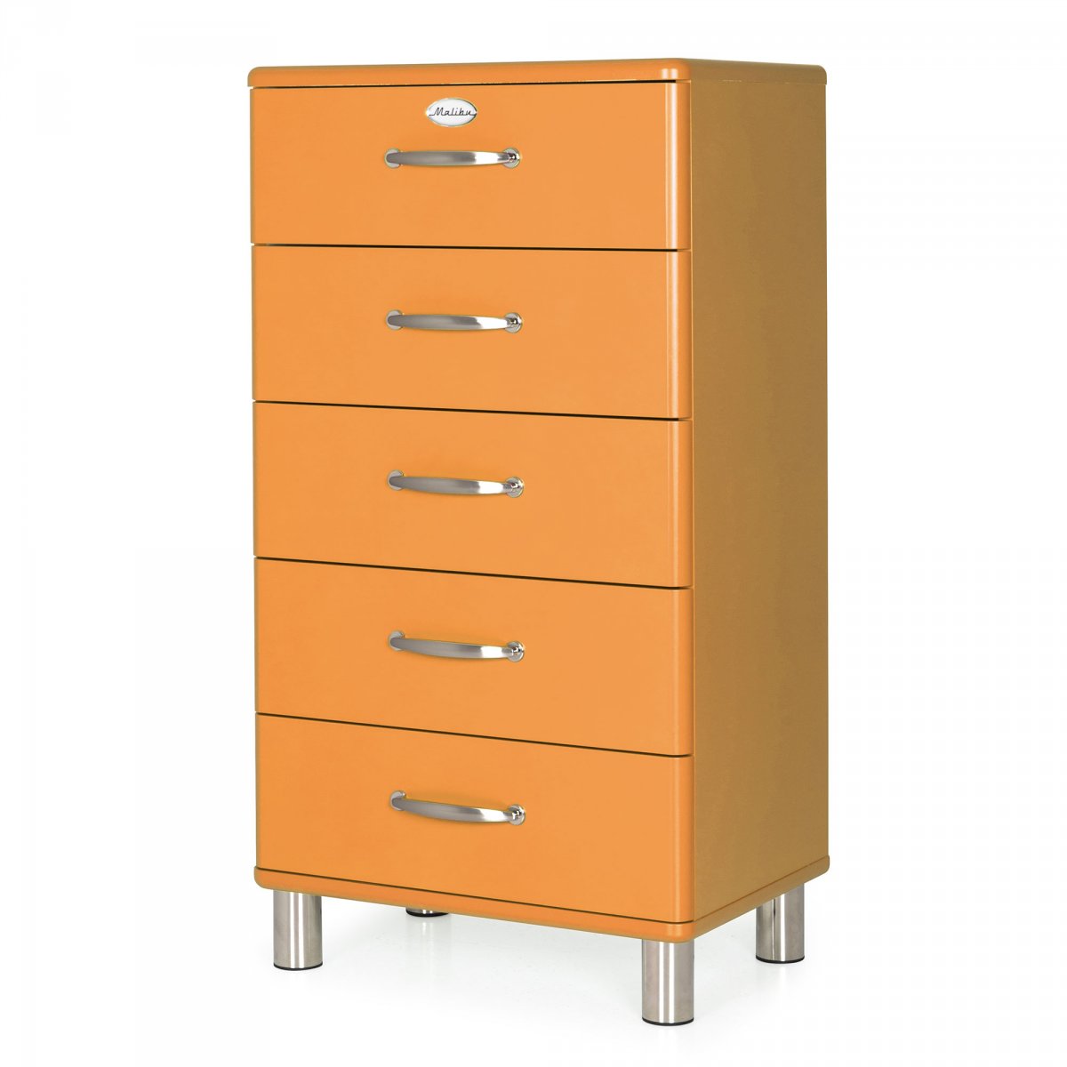Commode vintage 5 tiroirs en bois Orange
