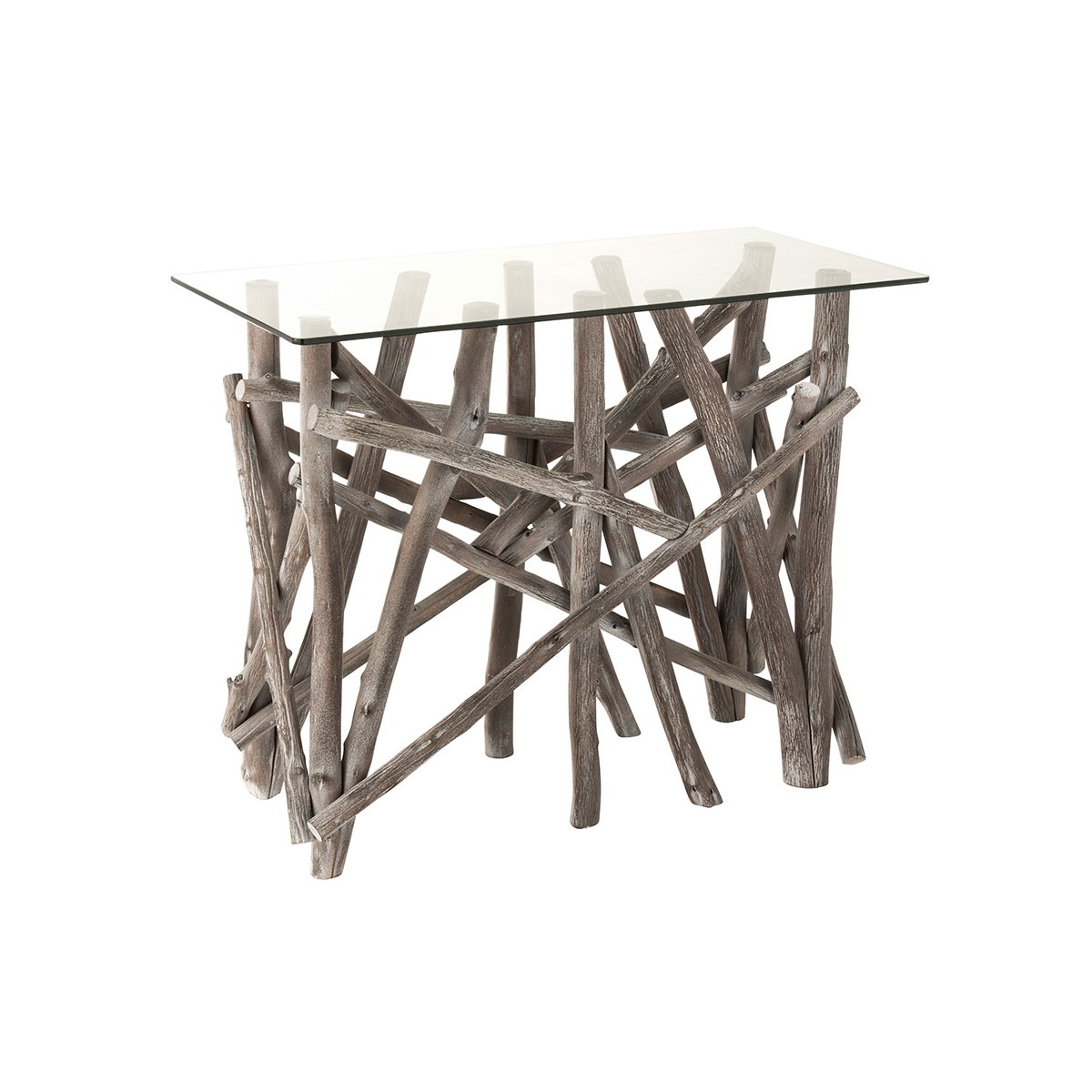 Console bohème bois plateau verre