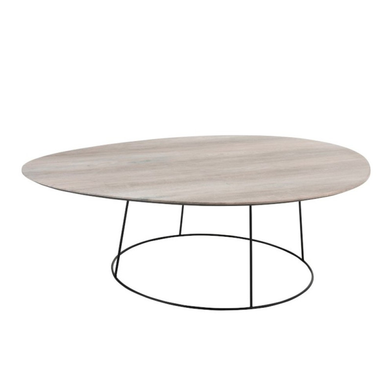 Table basse ovale effet bois et métal