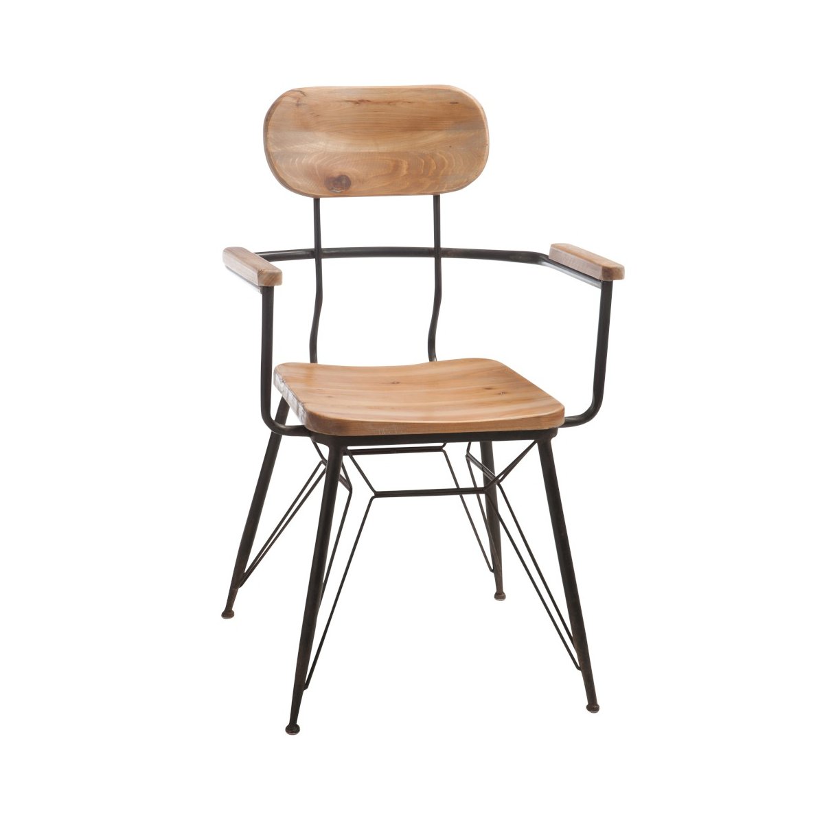 Chaise industrielle en bois et métal avec accoudoirs