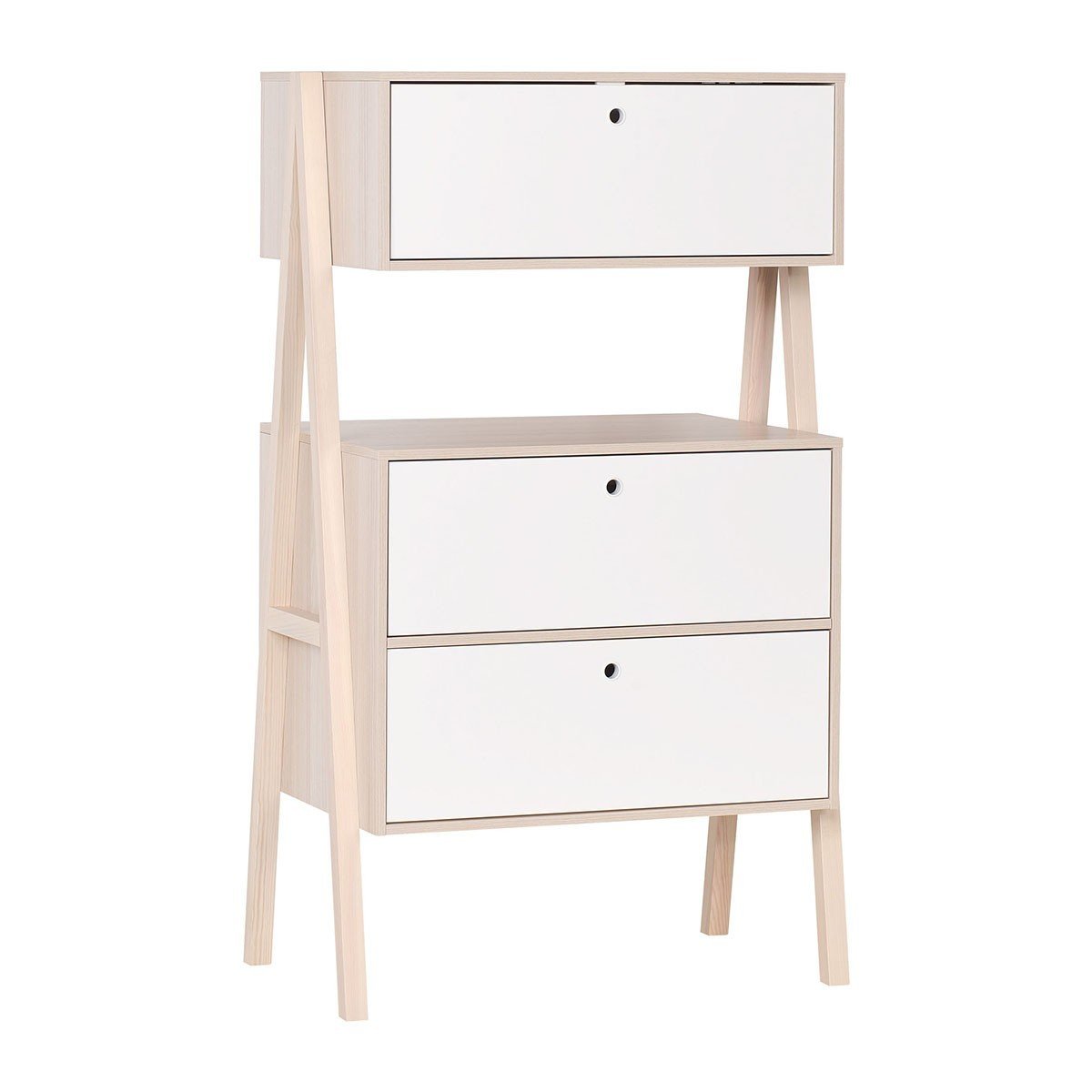 Commode 2 tiroirs et 1 porte abattant - Blanc et beige Commode 2 tiroirs et 1 porte abattant - Blanc et beige