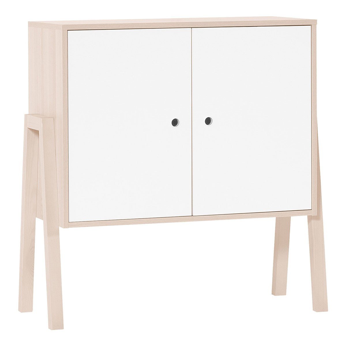 Commode 2 portes 1 étagère intérieure - Blanc et beige Commode 2 portes 1 étagère intérieure - Blanc et beige