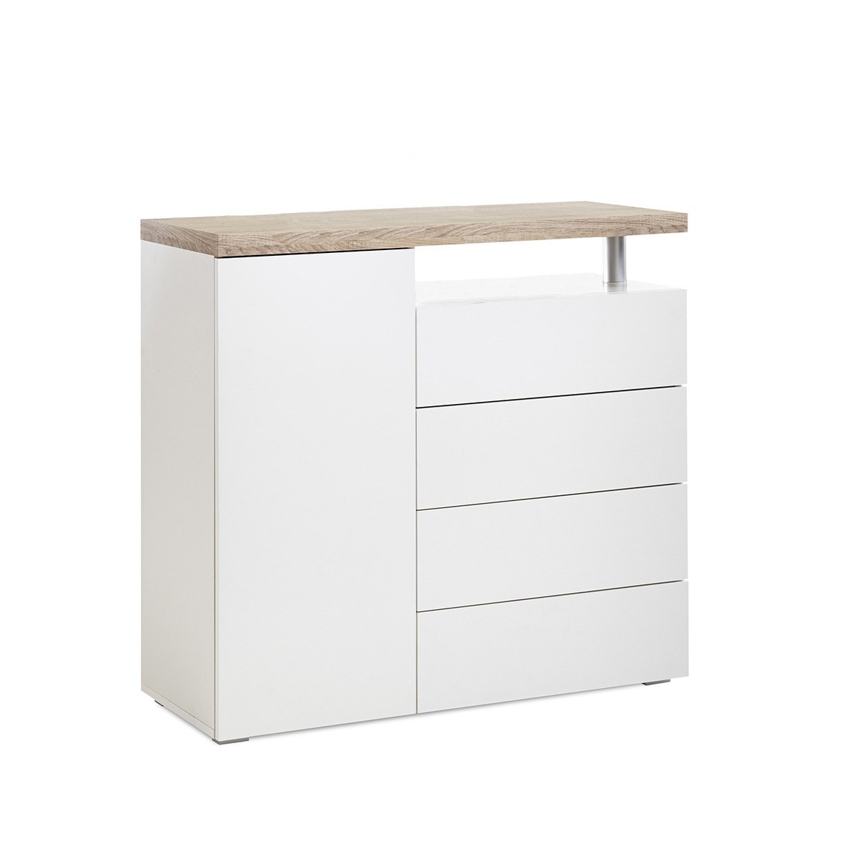 Commode 1 porte et 4 tiroirs L100cm - Blanc mat Commode 1 porte et 4 tiroirs L100cm - Blanc mat