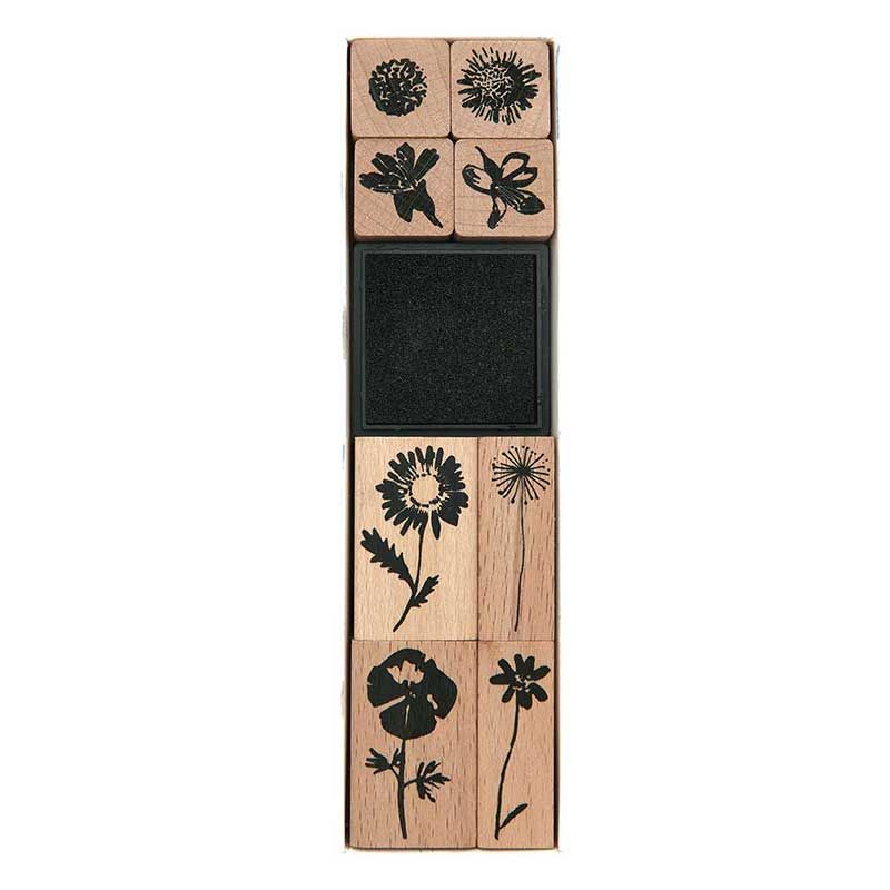 8 tampons en bois fleurs sauvages