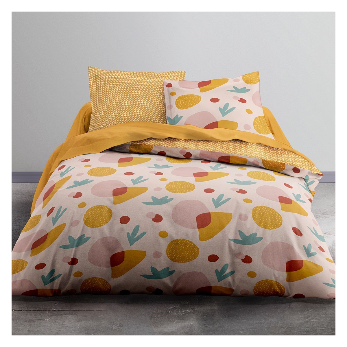 Parure de lit 2 personnes imprimé en Polyester Jaune 220x240 cm Parure de lit 2 personnes imprimé en Polyester Jaune 220x240 cm