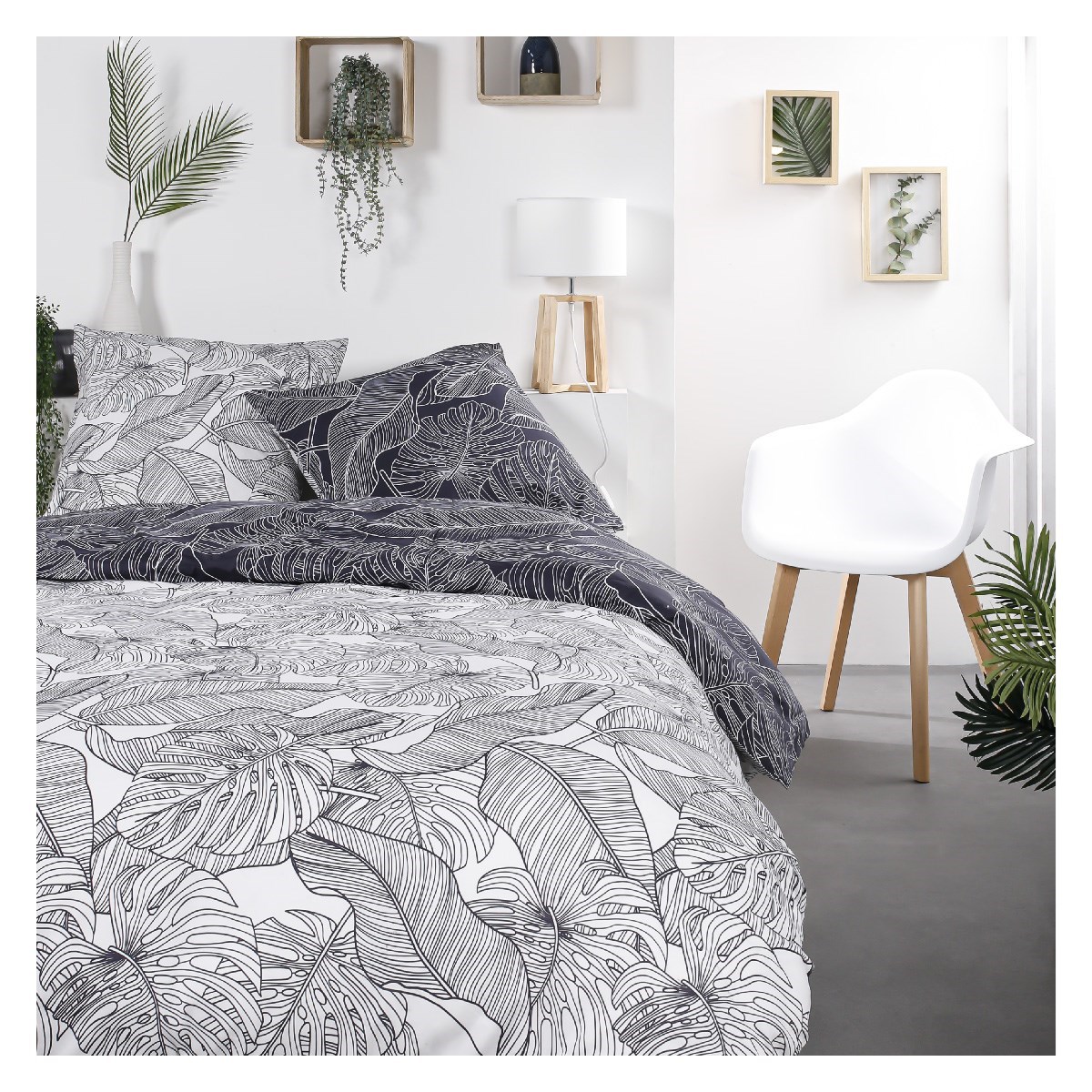 Parure de lit zippée 2 personnes imprimé en Coton Blanc 260x240 cm Parure de lit zippée 2 personnes imprimé en Coton Blanc 260x240 cm