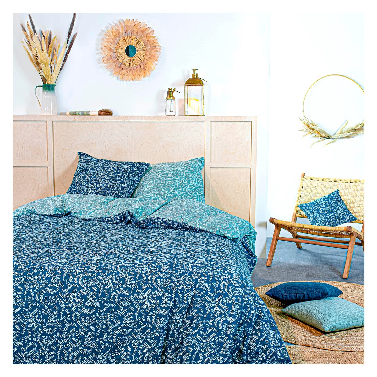 Parure de lit coton 2 personnes imprimé bohème KERALA