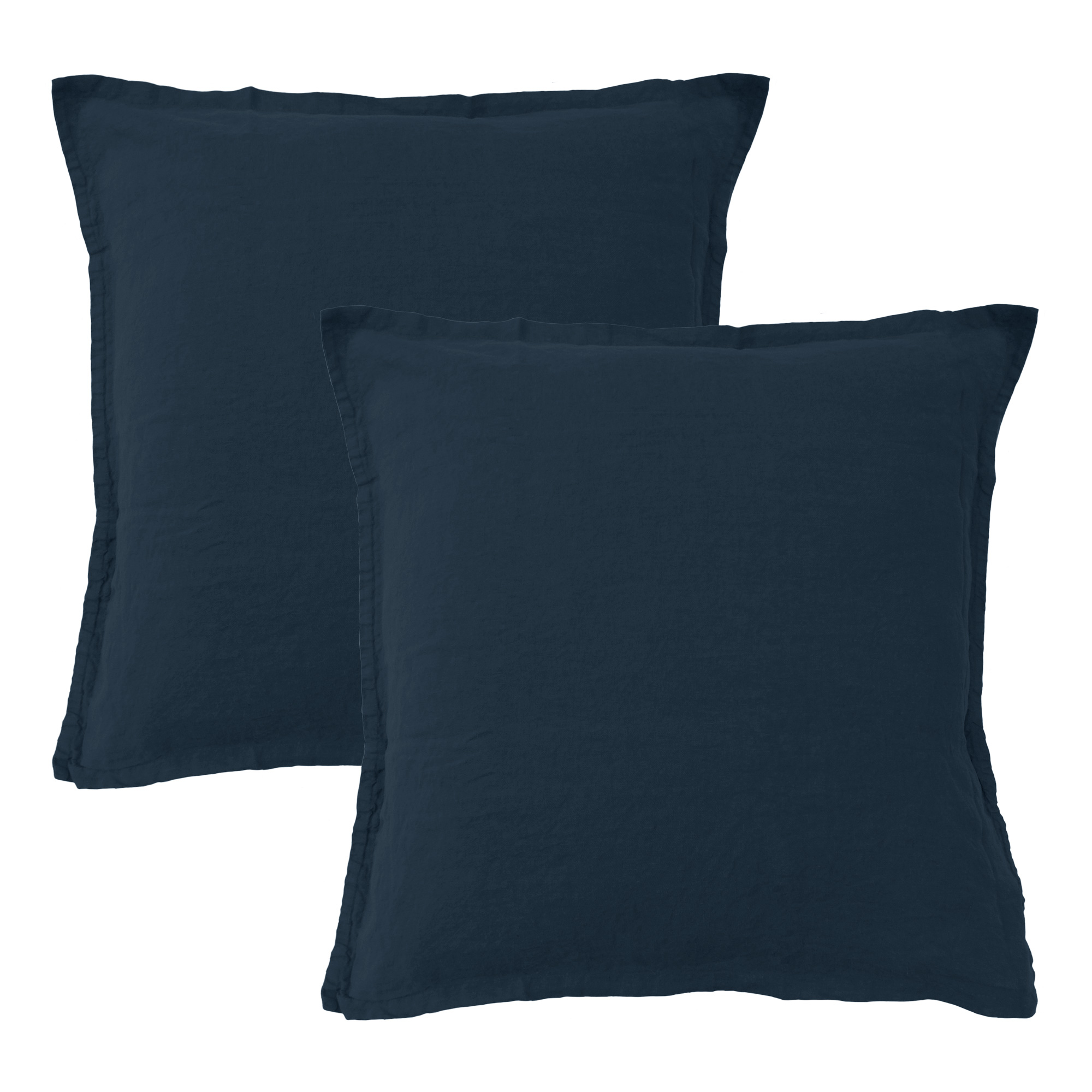 Set de 2 taies d’oreiller unies en lin lavé Bleu Marine 65x65cm