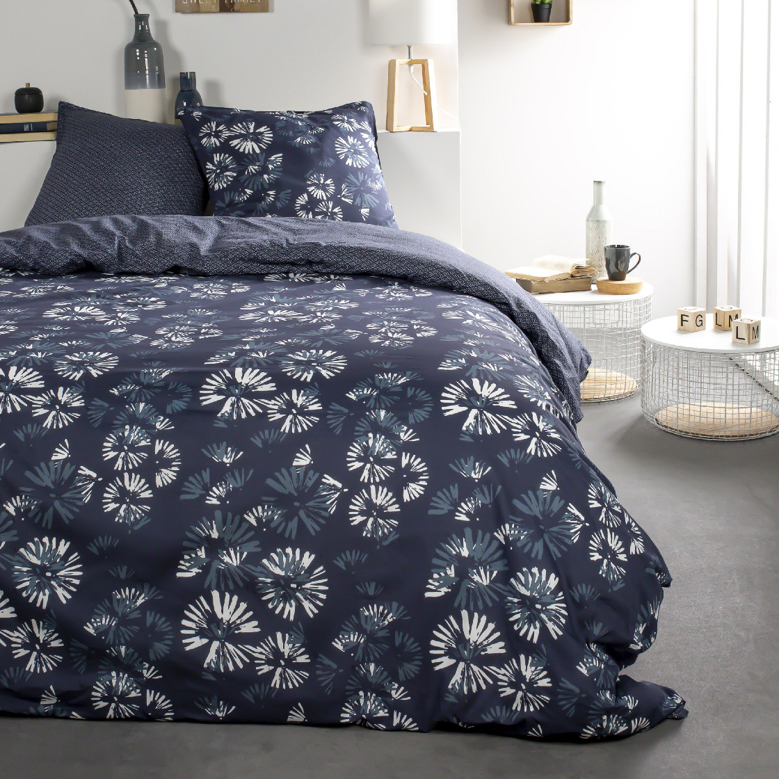 Parure de lit coton 2 personnes imprimé floral SUNSHINE
