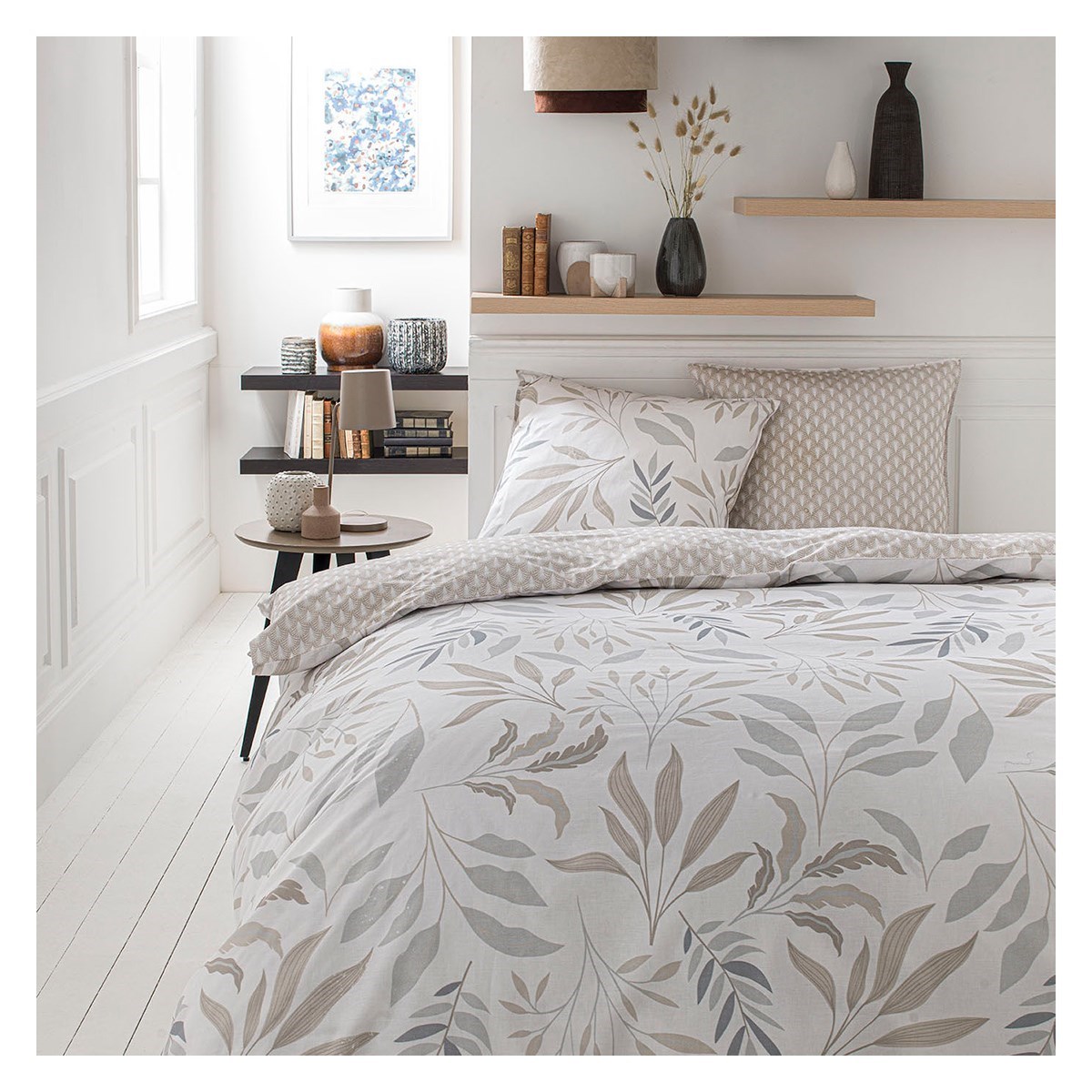 Parure de lit 2 personnes imprimé floral en Coton Blanc 220x240 cm Parure de lit 2 personnes imprimé floral en Coton Blanc 220x240 cm