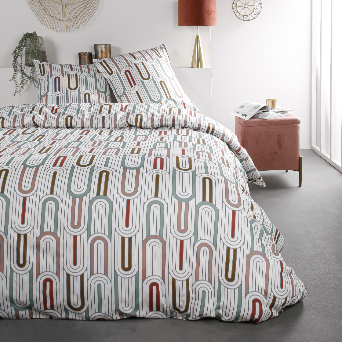 Parure de lit coton 2 personnes imprimé graphique SUNSHINE