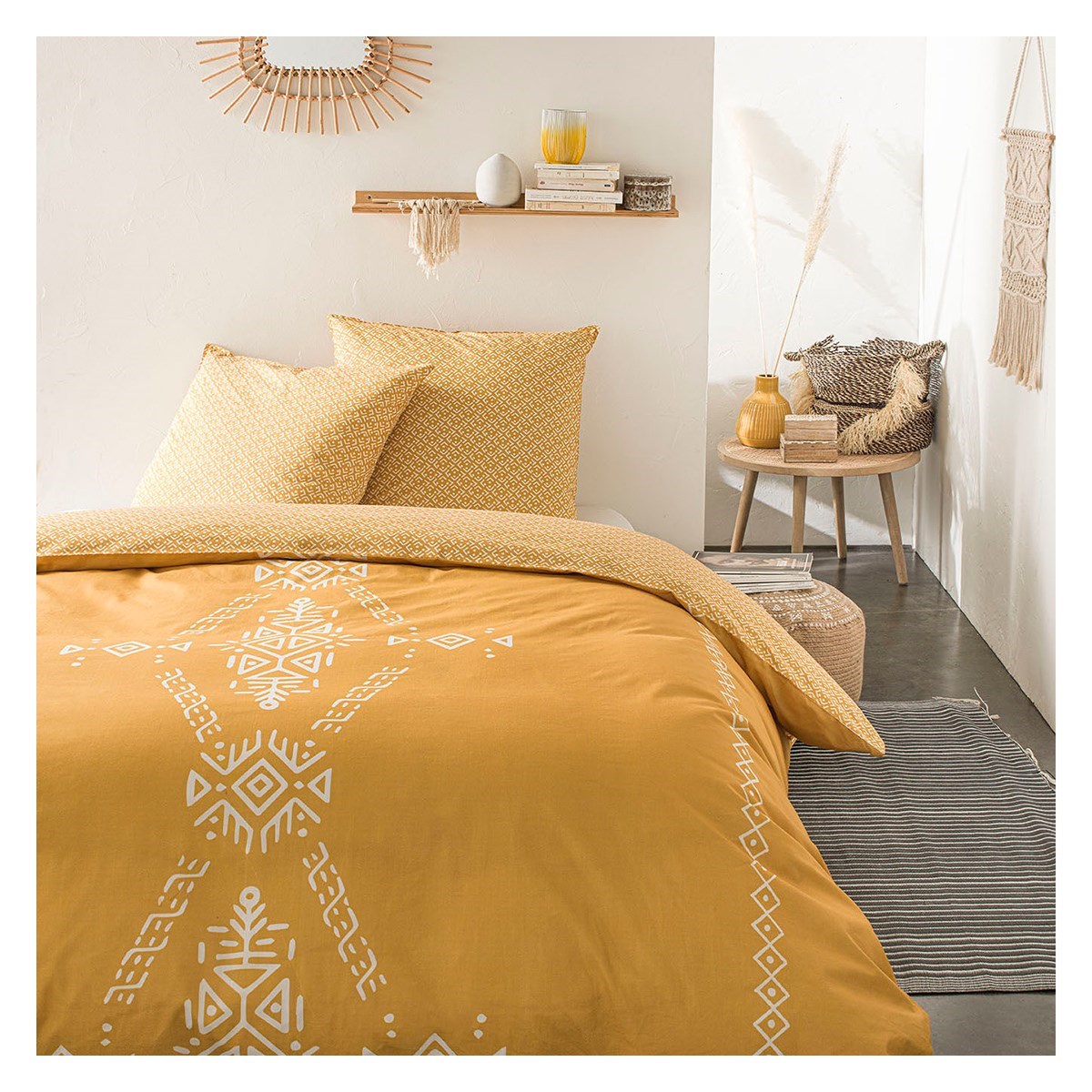 Parure de lit coton 2 personnes imprimé ethnique SUNSHINE