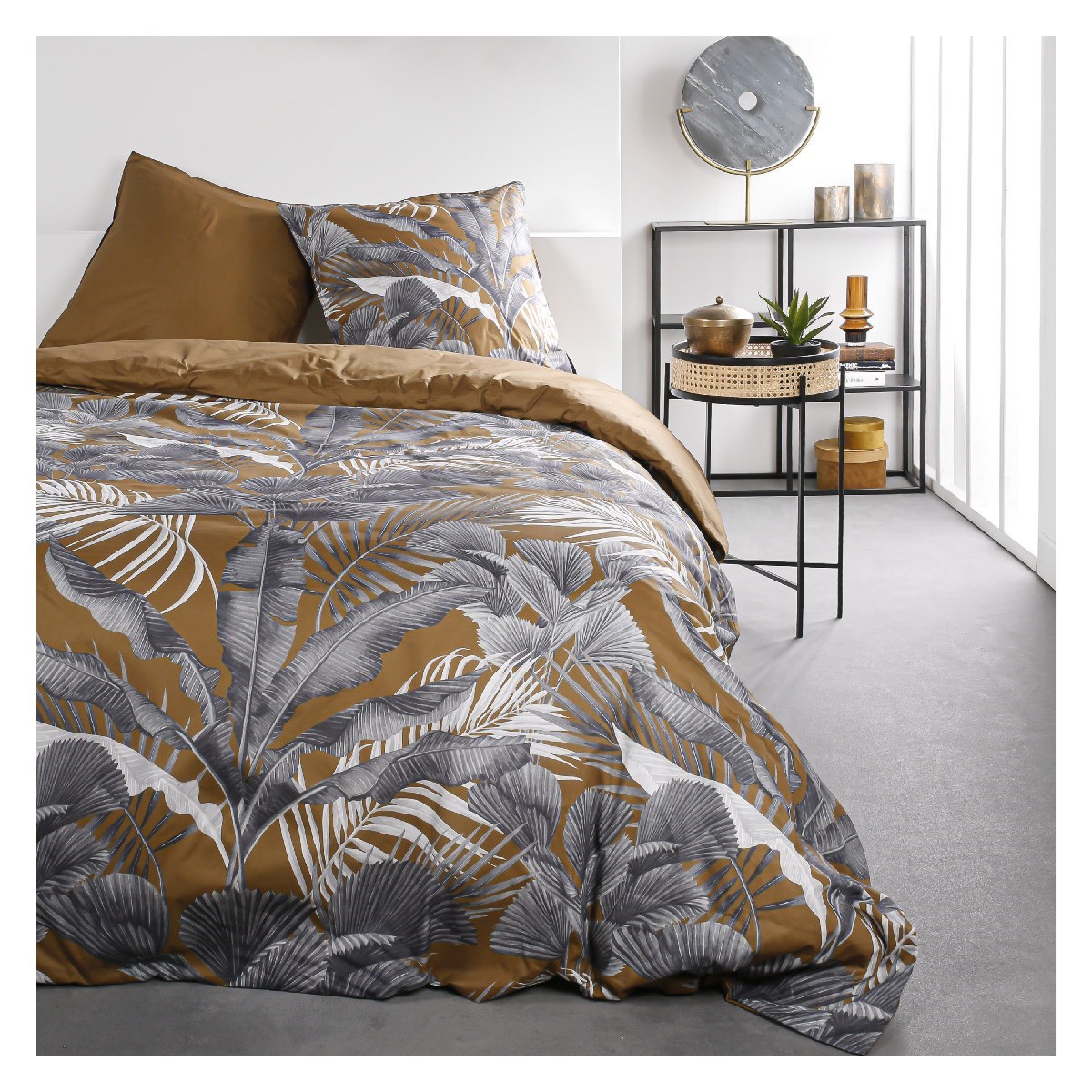 Parure de lit 2 personnes imprimé jungle en Coton Marron 240x260 cm Parure de lit 2 personnes imprimé jungle en Coton Marron 240x260 cm