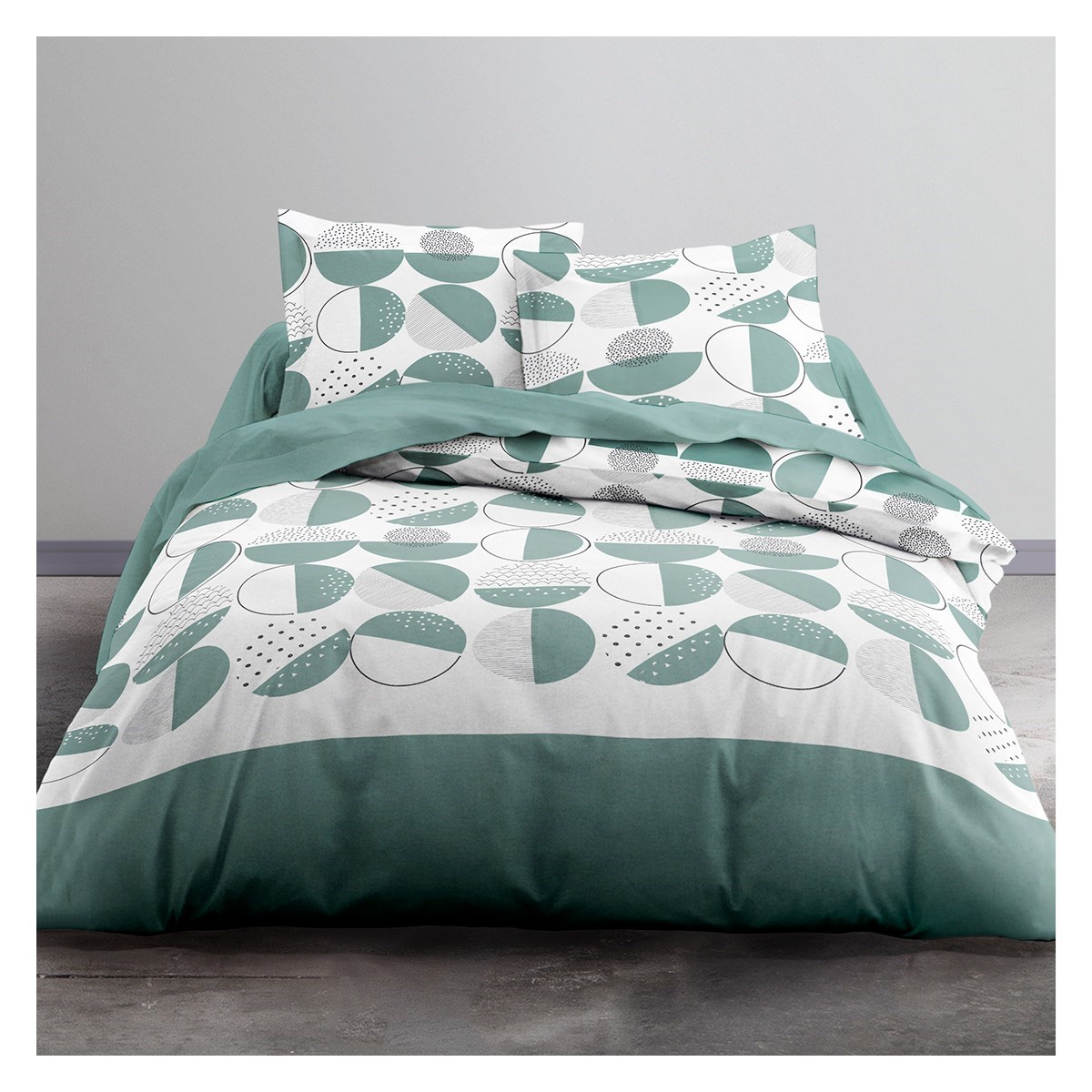 Parure de lit 2 personnes imprimé en Polyester Vert 220x240 cm Parure de lit 2 personnes imprimé en Polyester Vert 220x240 cm