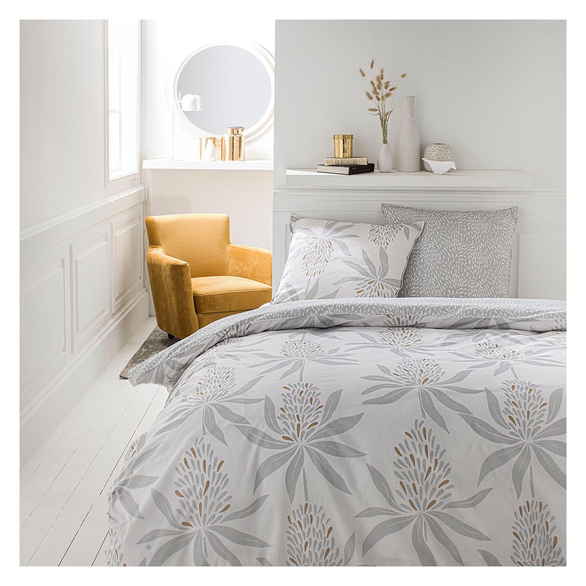Parure de lit 2 personnes imprimé floral en Coton Blanc 220x240 cm Parure de lit 2 personnes imprimé floral en Coton Blanc 220x240 cm