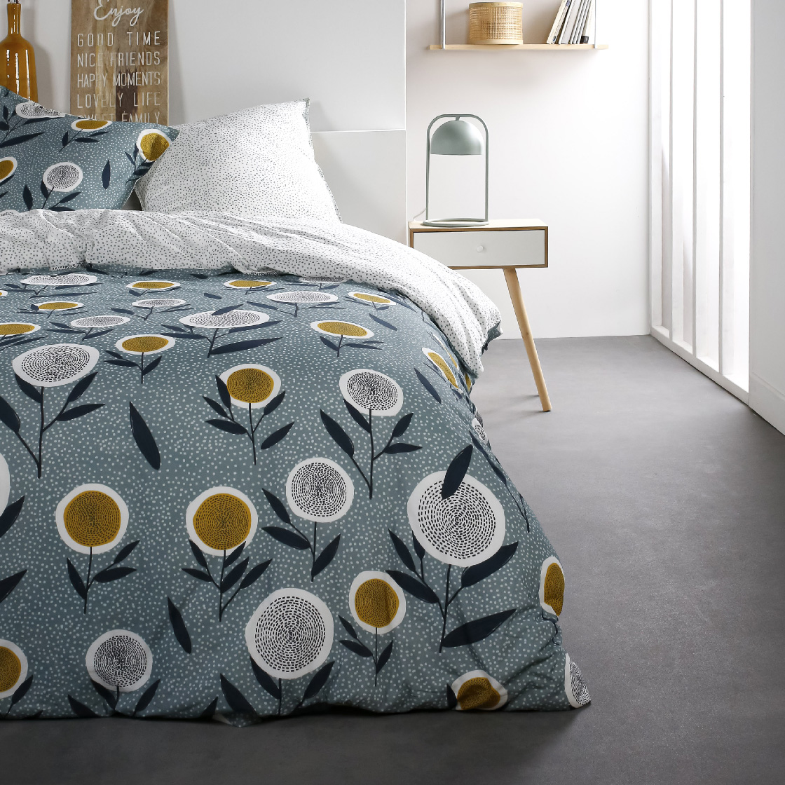 Parure de lit coton 2 personnes imprimé floral SUNSHINE