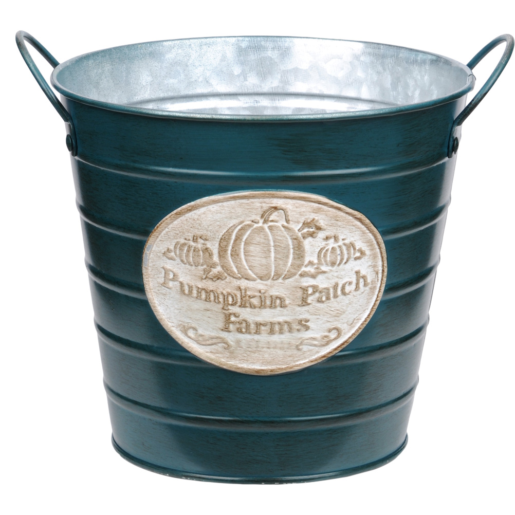 Cache-pot bleu en métal aspect zinc H15cm Cache-pot bleu en métal aspect zinc H15cm
