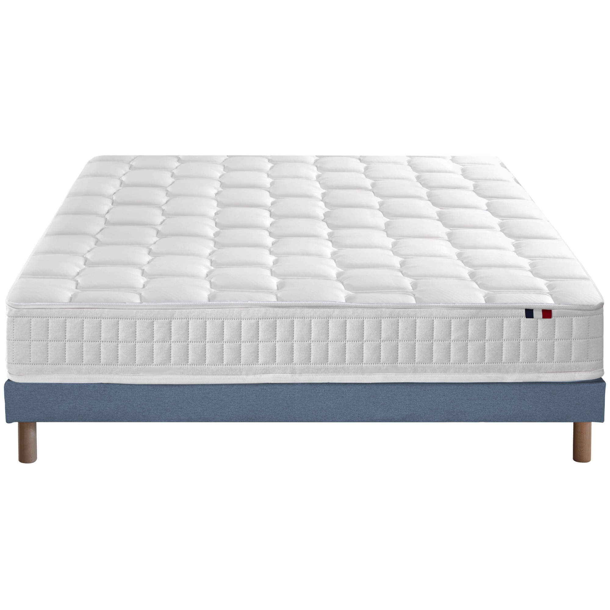 Ensemble matelas ressorts 7 zones sommier bleu 140x190 (photo) Ensemble matelas ressorts 7 zones sommier bleu 140x190