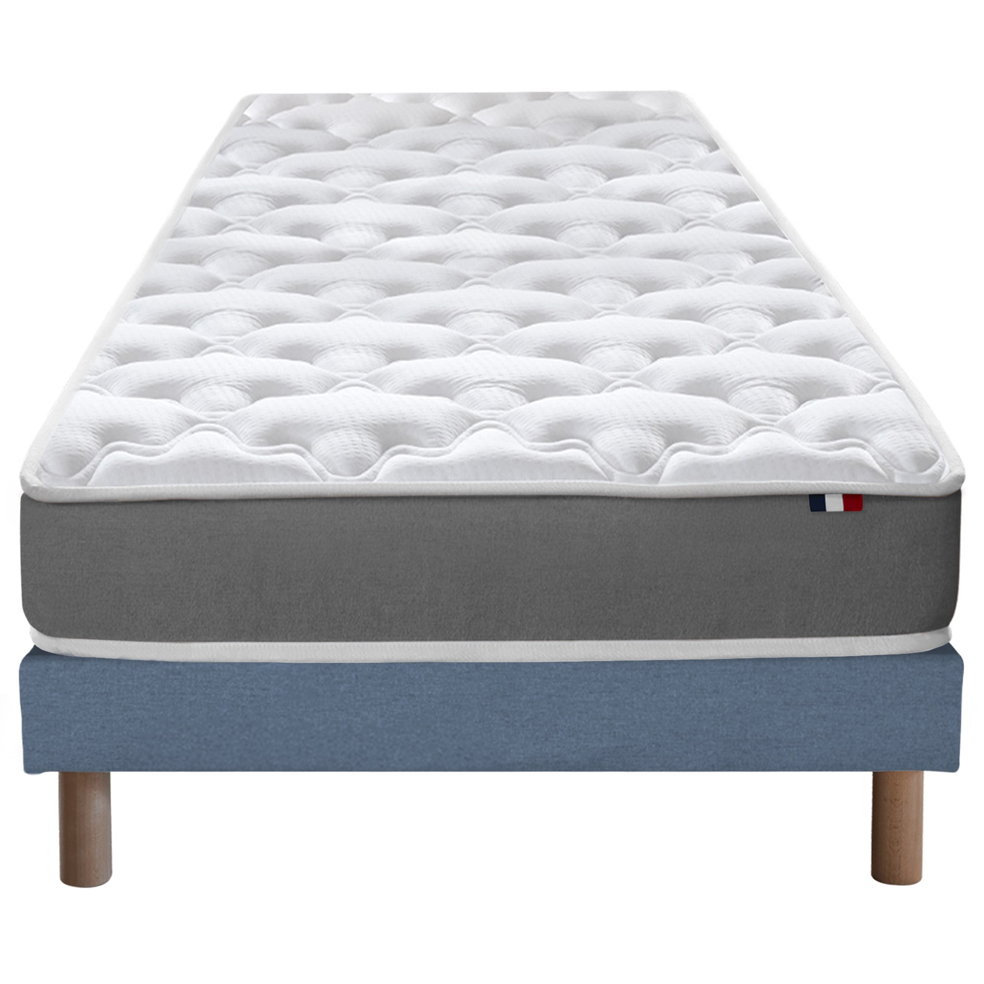 Ensemble matelas mousse ferme sommier bleu 90x190 (photo) Ensemble matelas mousse ferme sommier bleu 90x190