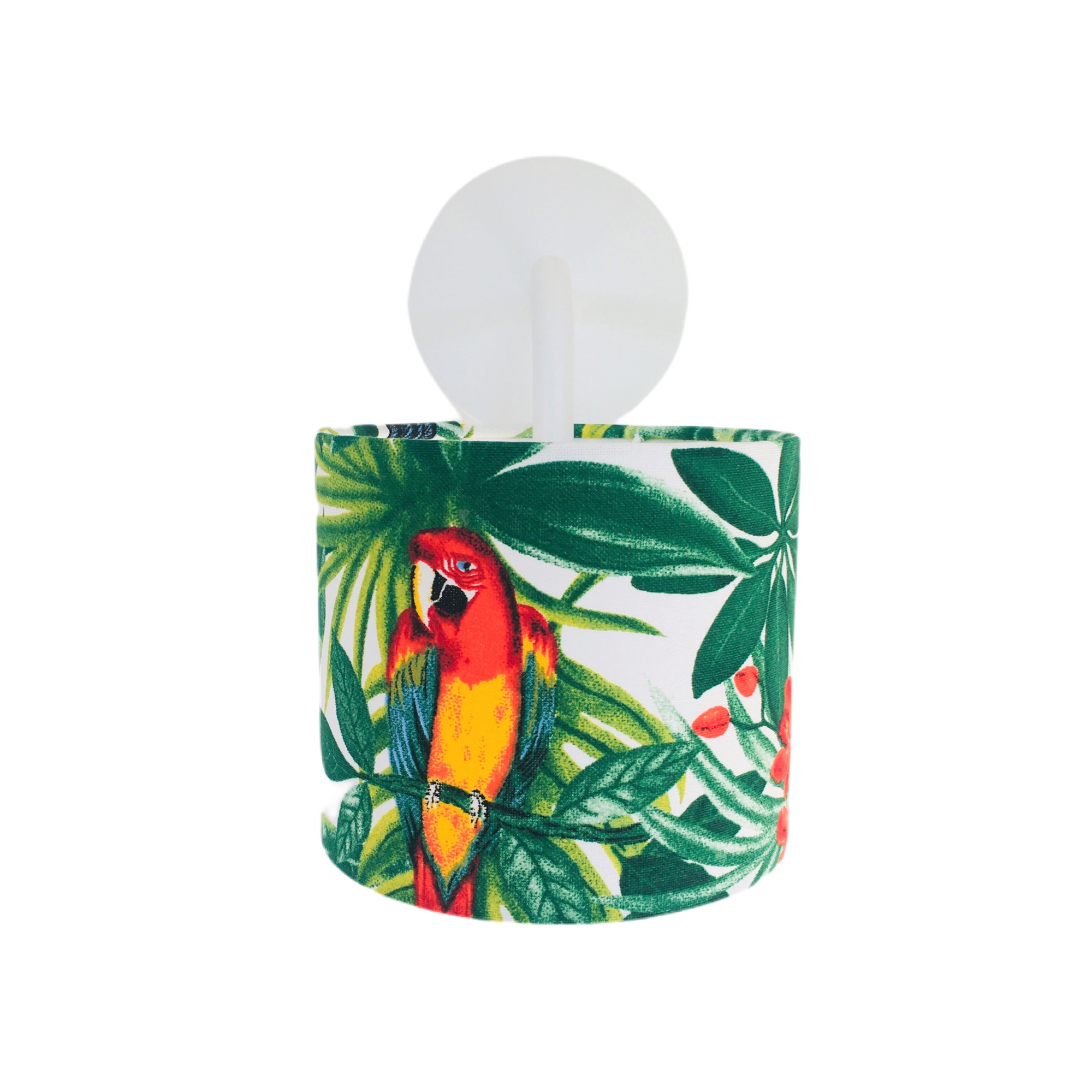 Applique en métal blanc avec abat-jour en tissu tropical Applique en métal blanc avec abat-jour en tissu tropical