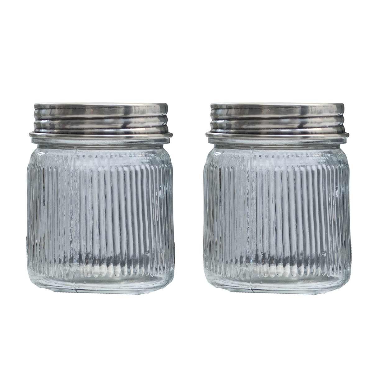 Set de 2 bocaux en verre et laiton argent Set de 2 bocaux en verre et laiton argent