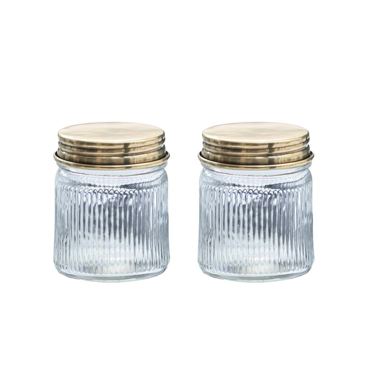 Set de 2 bocaux en verre et laiton or Set de 2 bocaux en verre et laiton or