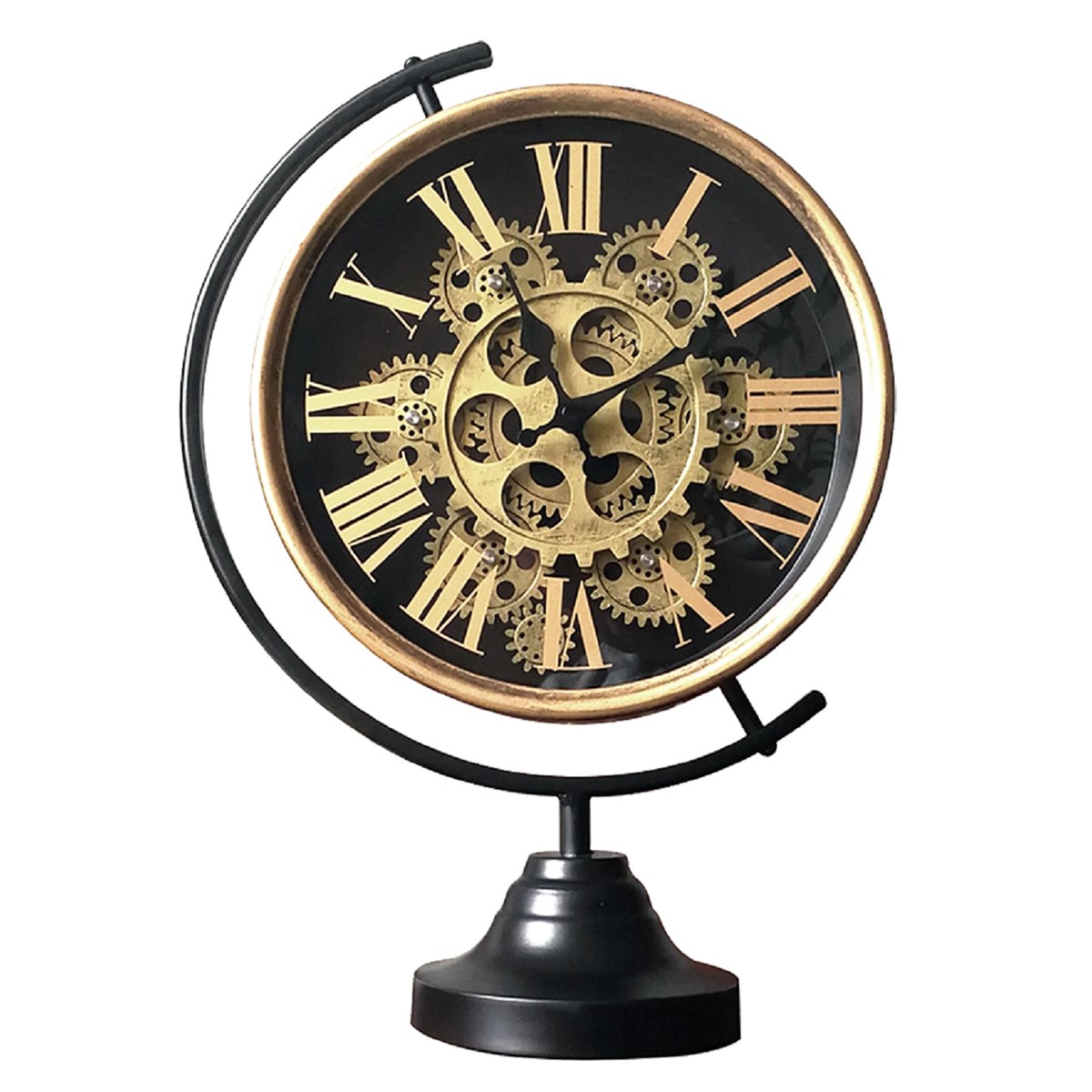 Horloge mécanisme sur pied en métal noir Horloge mécanisme sur pied en métal noir