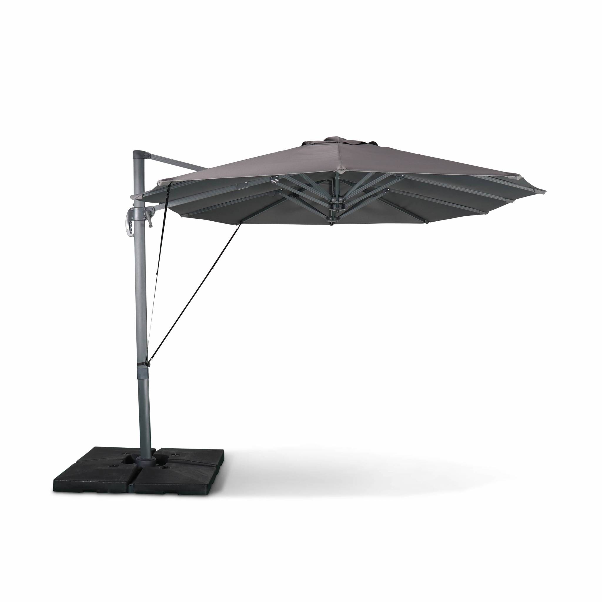 Parasol déporté ovale double 2x4m – gris – parasol à mât Parasol déporté ovale double 2x4m – gris – parasol à mât