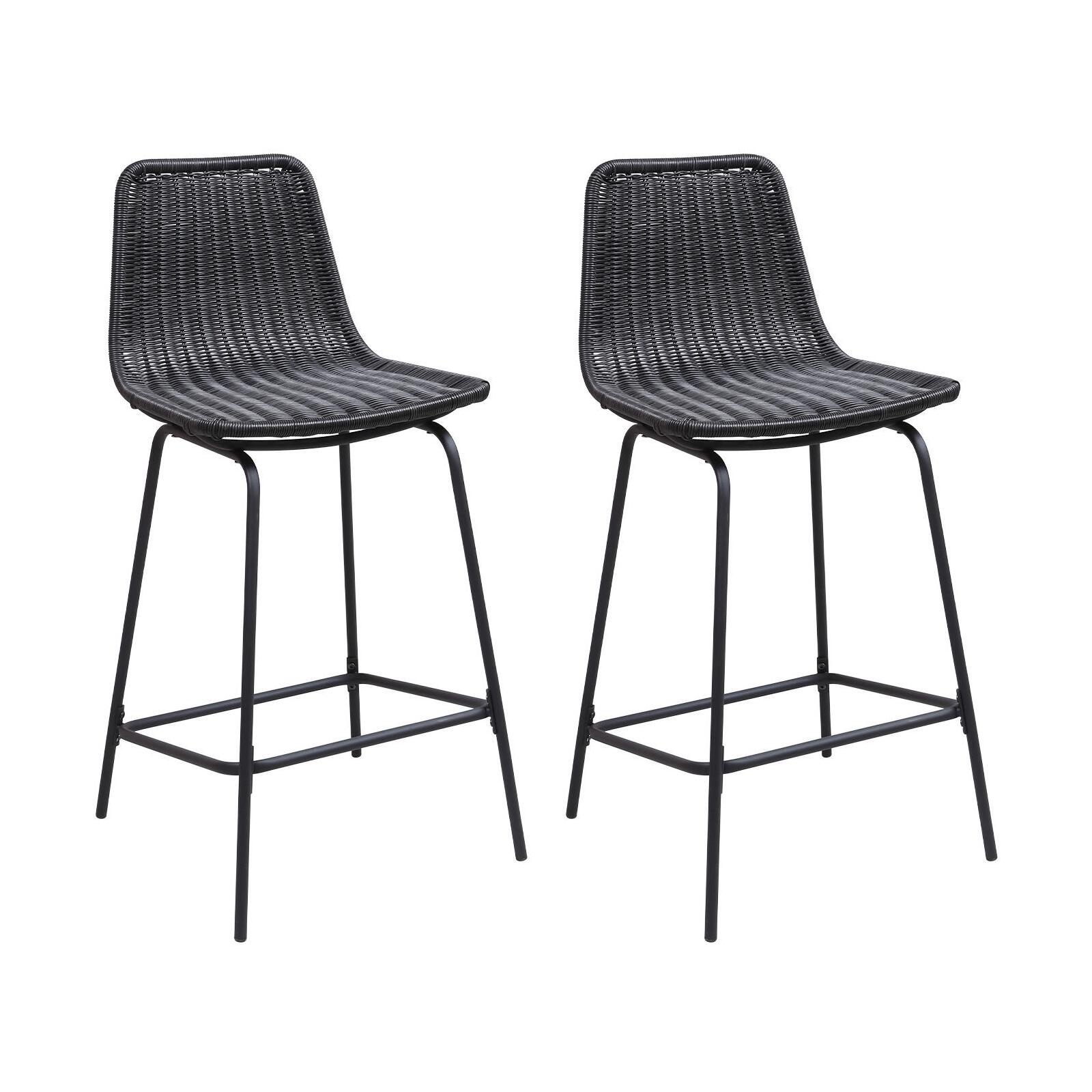 Lot de 2 tabourets d&rsquo;ilot 65 cm en métal et rotin
