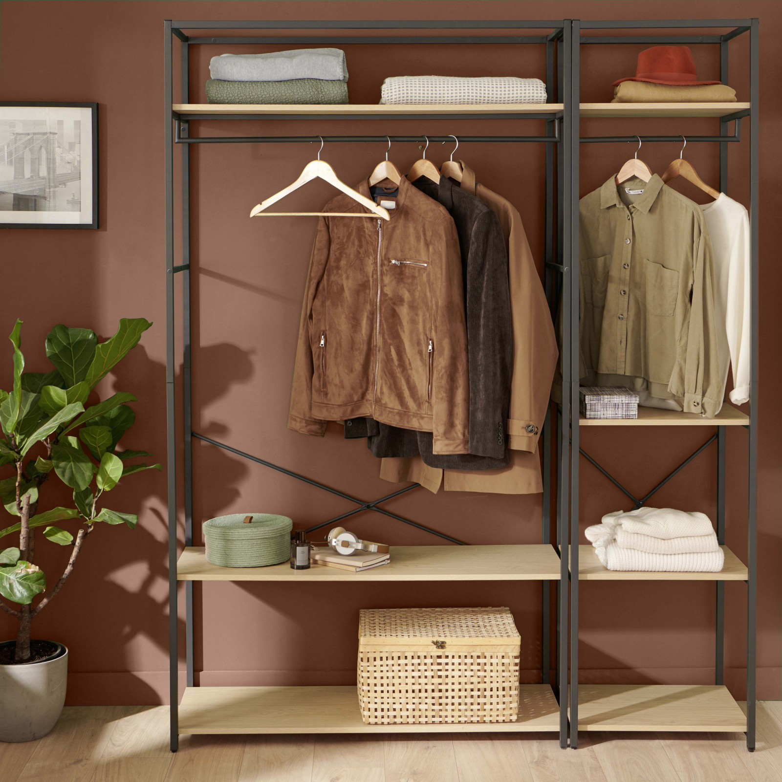 Dressing ouvert modulable et combinable effet bois clair Dressing ouvert modulable et combinable effet bois clair