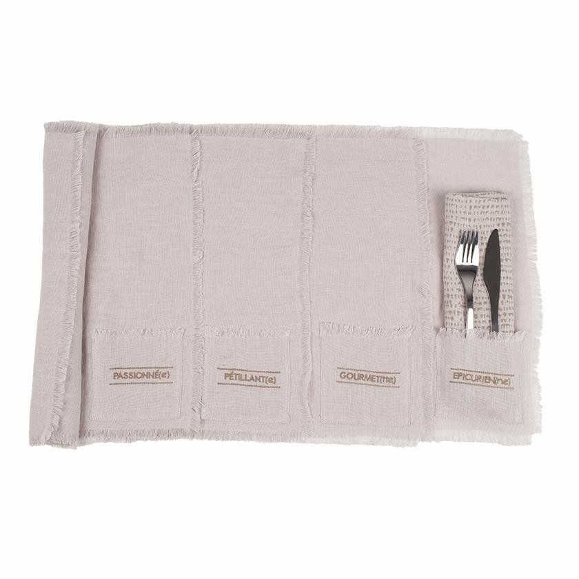 Ensemble 4 sets de table en lin gris brodé 50x36 cm Ensemble 4 sets de table en lin gris brodé 50x36 cm