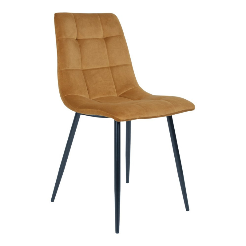 Chaise design en velours matelassé moutarde Chaise design en velours matelassé moutarde