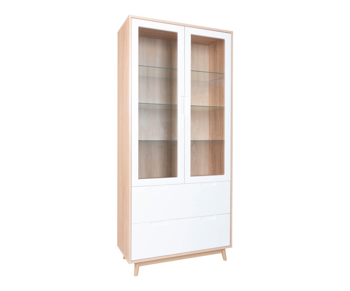 Buffet haut vitré en bois noir 2 portes 2 tiroirs Blanc