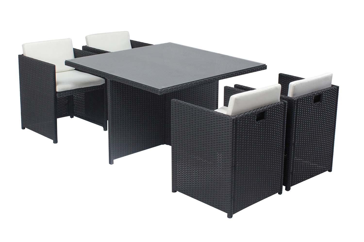 Table et chaises 4 places encastrables en résine noir/blanc